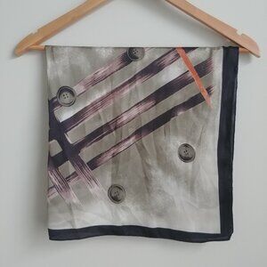 Unique silky square scarf grey brown and orange abstract
